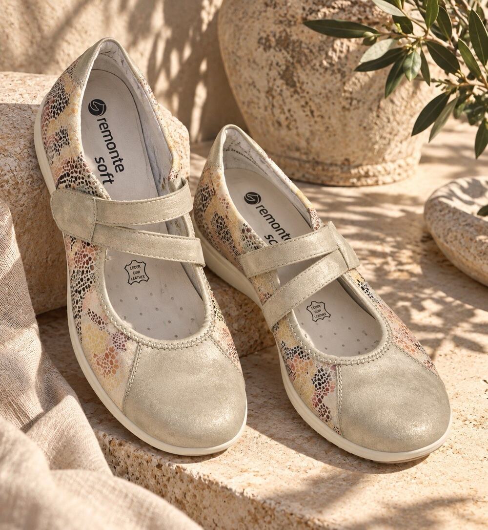 Remonte Women’s Shoes Metallic Gold Floral Leather Mary Jane Comfort 10 Sz 41